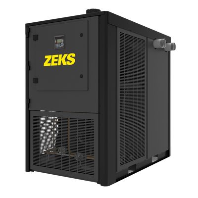 a black Zeks refrigerated dryer with ports on the side
