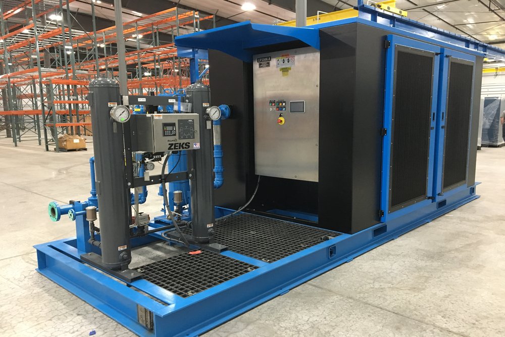 Rogers Machinery Company provides a Rogers KNW oil-free rotary screw air compressor skid package for instrument air in the petrochem industry