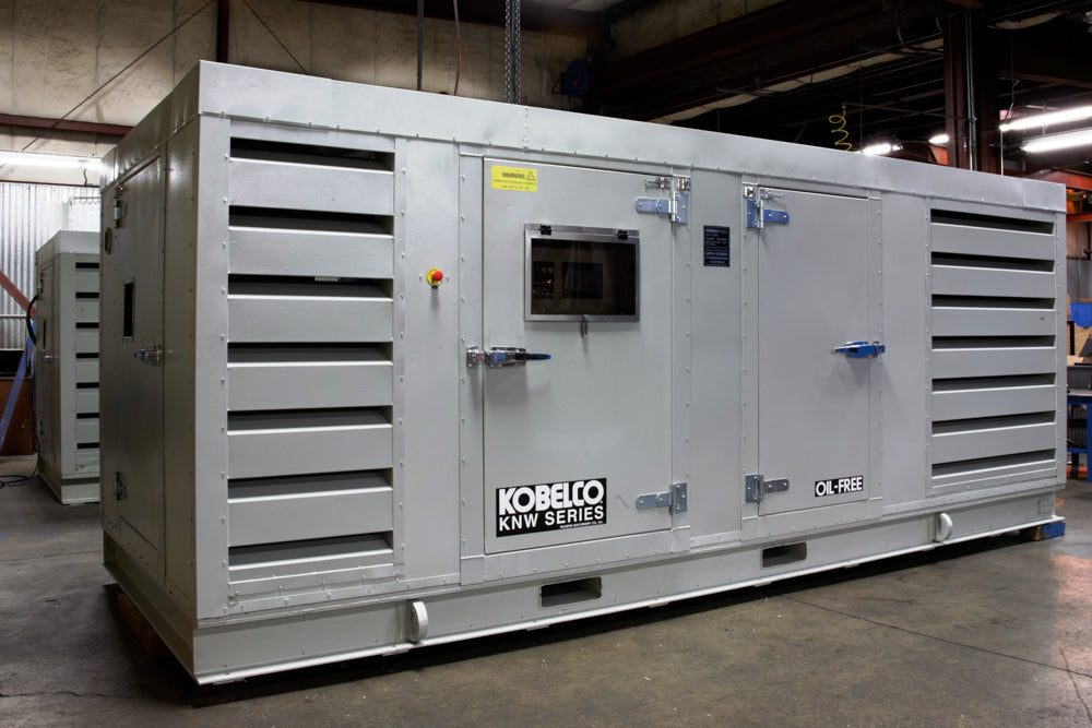Rogers Machinery Company provides a custom, severe weather Rogers KNW oil-free rotary screw air compressor unit rated for hurricanes for the petrochem industry