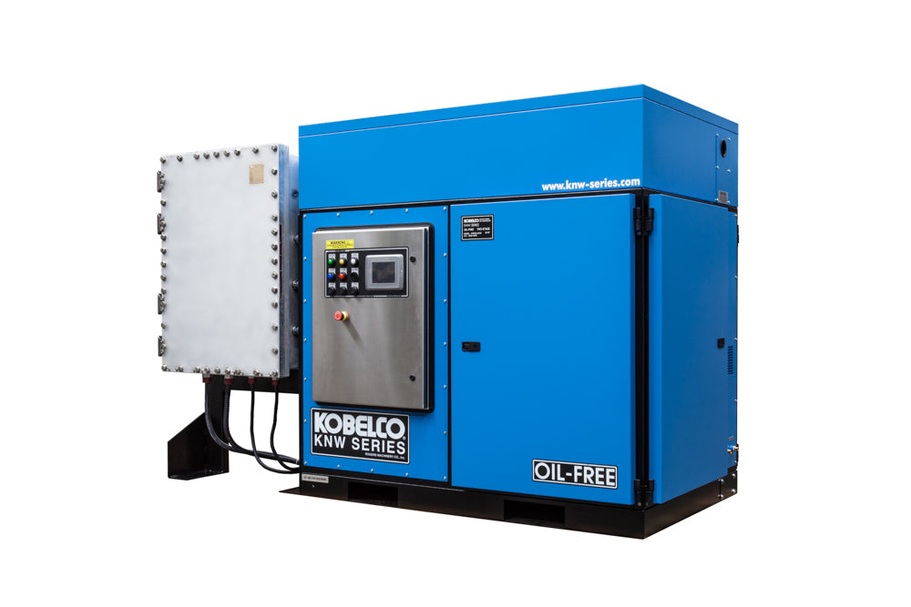 Rogers Machinery Company provides a Rogers KNW oil-free rotary screw air-cooled air compressor with a Nema 7 enclosure rating for the petrochem industry