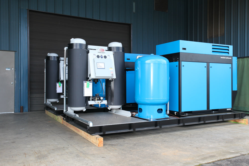 Rogers Machinery Company provides a Rogers KNW oil-free rotary screw air compressor on a common skid for the petrochem industry