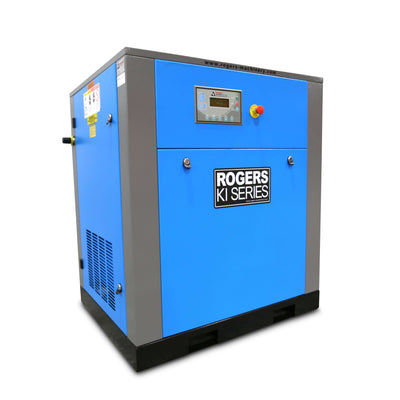 KI Series Industrial Air Compressors - Single Stage - Rotary Screw KI-100 0-24HP, 100-124PSIG, 100-199HP, 100-199SCFM, 125-149PSIG, 125-149SCFM, 150-199PSIG, 150-199SCFM, 20-49SCFM, 200-299SCFM, 200-499SCFM, 50-99HP, 50-99SCFM, buy_now, fixed, k-series, lubricated, rogers-machinery, rotary-screw Industrial Air Compressors