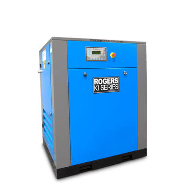 KI Series Industrial Air Compressors - Single Stage - Rotary Screw KI-100 0-24HP, 100-124PSIG, 100-199HP, 100-199SCFM, 125-149PSIG, 125-149SCFM, 150-199PSIG, 150-199SCFM, 20-49SCFM, 200-299SCFM, 200-499SCFM, 50-99HP, 50-99SCFM, buy_now, fixed, k-series, lubricated, rogers-machinery, rotary-screw Industrial Air Compressors