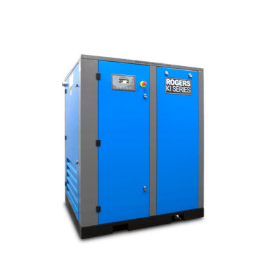 KI Series Industrial Air Compressors - Single Stage - Rotary Screw KI-100 0-24HP, 100-124PSIG, 100-199HP, 100-199SCFM, 125-149PSIG, 125-149SCFM, 150-199PSIG, 150-199SCFM, 20-49SCFM, 200-299SCFM, 200-499SCFM, 50-99HP, 50-99SCFM, buy_now, fixed, k-series, lubricated, rogers-machinery, rotary-screw Industrial Air Compressors