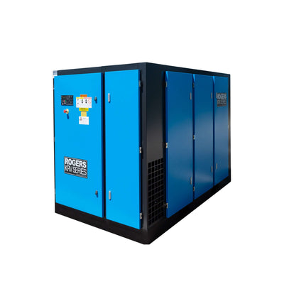 Rogers Rotary Screw Air Compressor - KR/KRV Series KR/KRV-Series 0-24HP, 0-99PSIG, 100-124PSIG, 100-199HP, 100-199SCFM, 1100+SCFM, 125-149PSIG, 150-199PSIG, 20-49SCFM, 200-299PSIG, 200-499HP, 200-499SCFM, 25-49HP, 50-99HP, 50-99SCFM, 500-799SCFM, 800-1099SCFM, a/c, fixed, ind_aerospace, ind_automotive, ind_glass&plastics, ind_manufacturing, ind_mining, ind_municipalities, ind_package, ind_water-treatment, ind_wood-products, k-series, lubricated, rogers-machinery, rotary-screw, show_manufacture_icon, vfd, w/