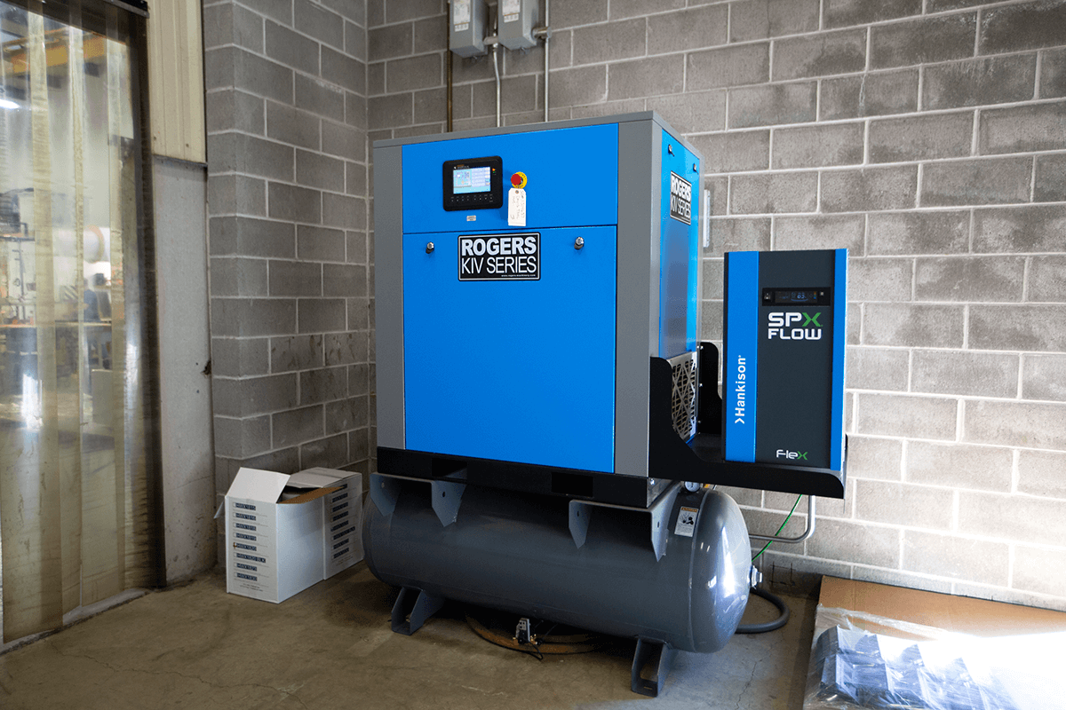 tank-mounted-rogers-oil-lubricated-KIV-air-compressor-hankison-air-dryer