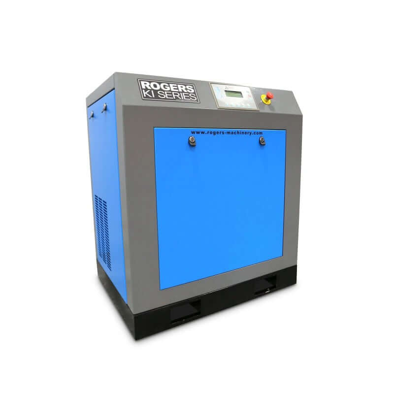 KI Series Industrial Air Compressors - Single Stage - Rotary Screw KI-100 0-24HP, 100-124PSIG, 100-199HP, 100-199SCFM, 125-149PSIG, 125-149SCFM, 150-199PSIG, 150-199SCFM, 20-49SCFM, 200-299SCFM, 200-499SCFM, 50-99HP, 50-99SCFM, buy_now, fixed, k-series, lubricated, rogers-machinery, rotary-screw Industrial Air Compressors